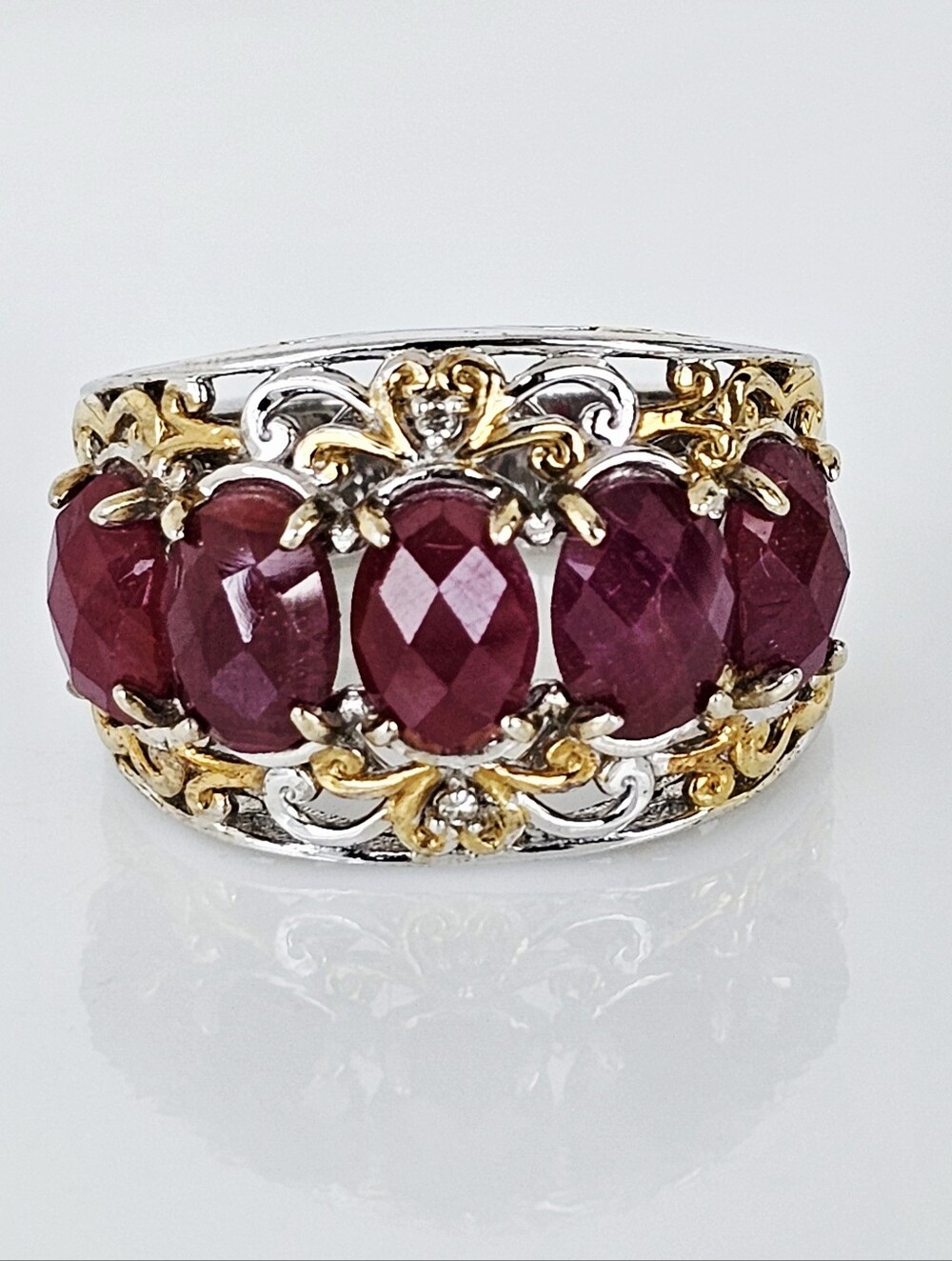 Genuine Rubies & Diamond Ring in Palladium Sterling Silver 18k Sz 6! See 2nd Pic - Picture 1 of 9